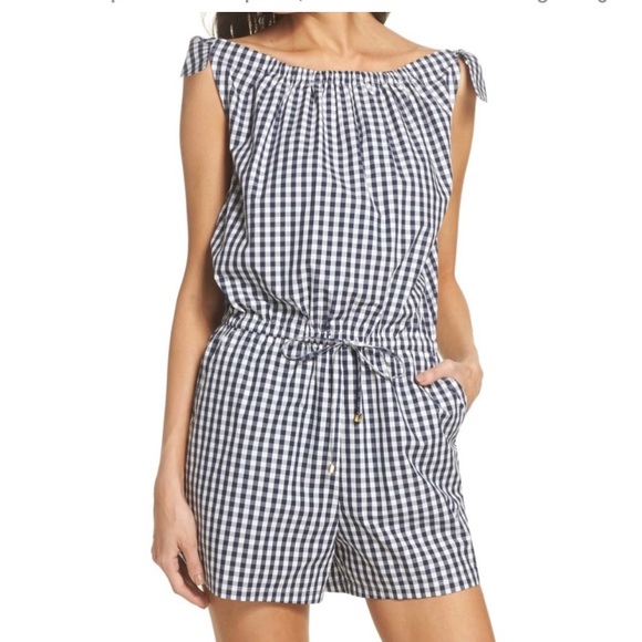 Tory Burch Pants - 🛍️Tory Burch Gingham Romper. Blue and white. Size XS. NWT